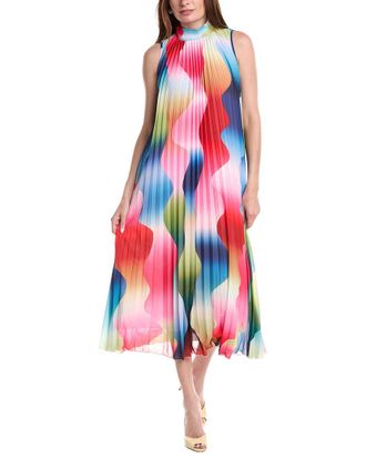 T Tahari Mock Neck Pleated Maxi Dress