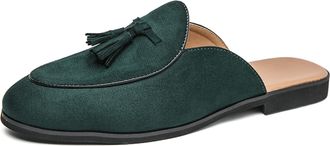 Generic Mules for Men Pointed Toe Flats Slip-on Comfort Backless Loafers Buckle Mule Shoes Mens Fashion Slippers (Green,7.5)