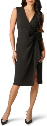 Adrianna Papell Sleeveless Bow Crepe Sheath Dress in Black at Nordstrom, Size 14