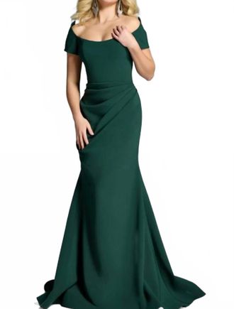 Jovani Off-The-Shoulder Fitted Gown In Teal