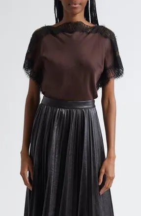 A.L.C. Luna Lace Trim Satin Top in Cocoa/Black at Nordstrom Rack, Size 00