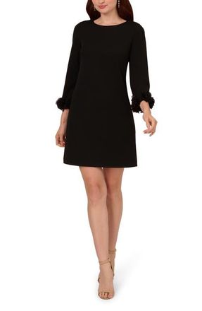 Adrianna Papell Ruffle Cuff Crepe Cocktail Dress in Black at Nordstrom, Size 14