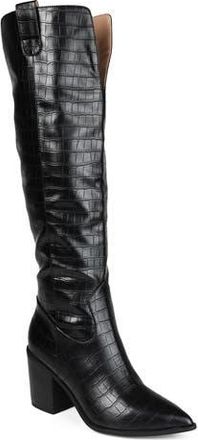 Journee Collection Therese Tall Croc Embossed Western Boot - Wide Calf in Black at Nordstrom Rack, Size 6.5 Wide Calf