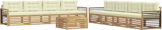 vidaXL Conjunto De Sof&aacute;s De Exterior 9 Uds. Blanco Y Crema Poli&eacute;ster Vidaxl