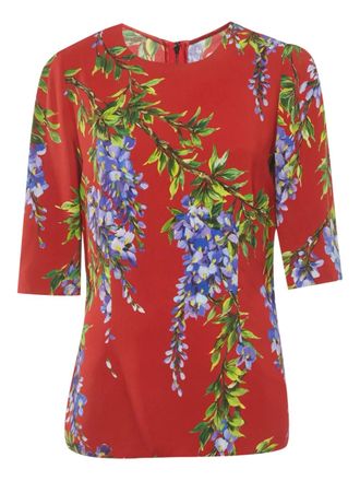 Dolce & Gabbana floral crepe top - Red