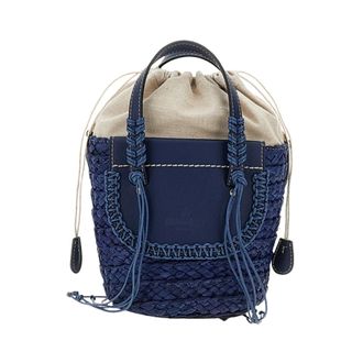 Cuba Lab Bucket Bags, female, Blue, Size: ONE SIZE Woven Raffia Bucket Bag with Leather Inserts