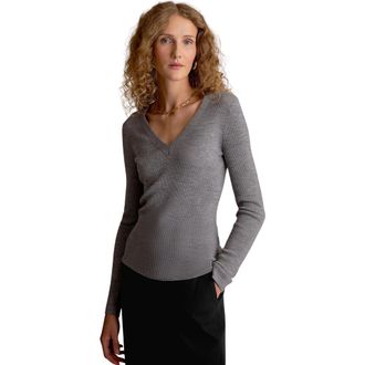 M.M.LaFleur Yanka Ribbed Merino Sweater in Gray Melange at Nordstrom, Size X-Small