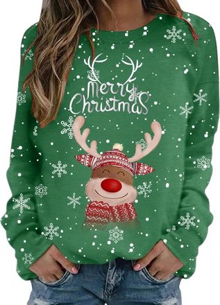 Generic Ladies Christmas Jumpers Christmas Sweatshirt For Women Cute Reindeer Print Sweatshirt Loose Funny Xmas Jumpers Long Sleeve Crewneck Shirt Ladies Fash