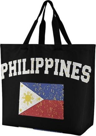 Generic Philippines Flag Tote Bag Reusable Grocery Shopping Bags Large Travel One Shoulder Handbag for Picnic Work
