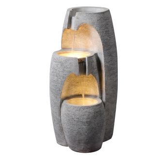 Teamson Home Teamson Home Fuente 3 Niveles Gris Con Led Suave Y Acabado Piedra Resistente Para Jardines Y Exteriores
