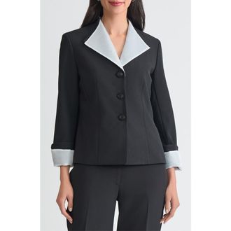 Kasper Winged Lapel Three-Button Blazer in Black/Vanilla Ice at Nordstrom, Size 16P