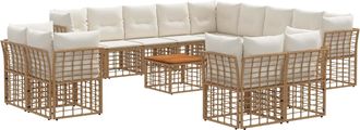 vidaXL Conjunto De Sof&aacute;s De Exterior 14 Uds. 13 Plaza Natural Y Crema Vidaxl