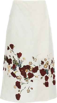 Khaite Floral Print Midi Skirt with Structured High Waist