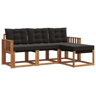 vidaXL Conjunto De Sof&aacute;s De Exterior Con Coj&iacute;n 4 Pcs Natural Y Negro Vidaxl