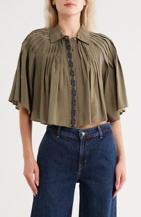 Ramy Brook Tillie Flutter Sleeve Crop Top in Dark Sage at Nordstrom Rack, Size X-Large
