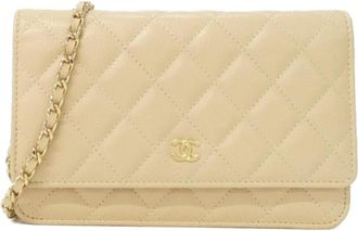 Chanel Beige Grained Calfskin Chain/Shoulder Wallet (Pre-Owned)