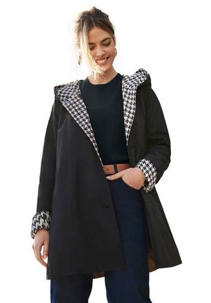 Jessica London Reversible A-Line Raincoat in White Houndstooth at Nordstrom, Size 24