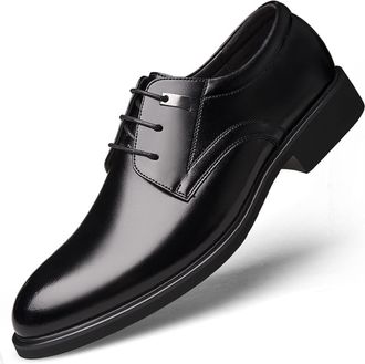 Generic Dress Shoes for Men Lace Up Round Toe Derby Shoes Faux Leather Slip Resistant Low Top Block Heel Non Slip Wedding(10.5 UK) Black