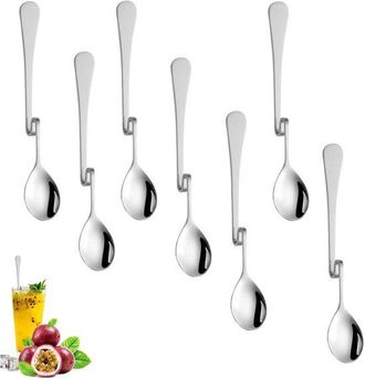 OEM 7 Cucharas Colgantes Para Caf&eacute;, Cucharas Para Miel, Cucharas De Acero Inoxidable Con Mango Largo Y Mangos Curvos Para Jarabe Y Yogur