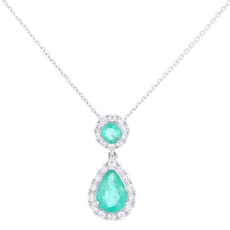 Diamant L'&eacute;ternel Womens 9ct White Gold Pendants With 0.9ct Diamond & Emerald - One Size
