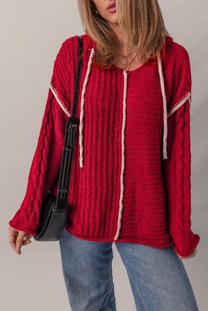 Azura Exchange Womens Knit Hoodie Sweater - Poppy - Size X-Large