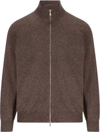 Brunello Cucinelli Volledige ritssluiting Cardigan - Heren - Vesten - Bruin - 2XL - Leer - Truien & Vesten
