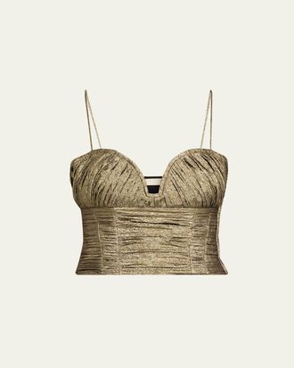Ulla Johnson Vina Metallic Taffeta Crop Top