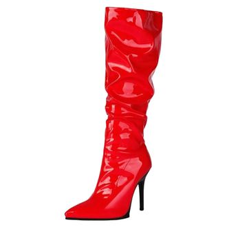 Generic Womens Sexy Knee High Boots Pointed Toe Super High Square Heel With Side Zipper And Pleated Shaft For Banquets