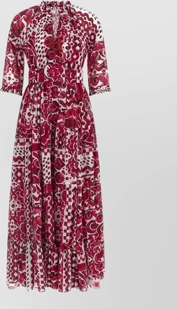 Samantha Sung cotton printed v-neck 3/4-sleeve midi dress