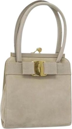 Ferragamo Pre-owned Hand Bag - Dames - Vintage Handtas - Beige - ONE Size - Su&egrave;de - Vintage