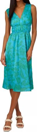 Adrianna Papell Womens Floral-Print Smocked-Waist Dress In Vibrant Blue