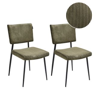 Beliani Conjunto De 2 Sillas De Comedor Patas De Hierro Tapicer&iacute;a De Pana Verde Oliva Sturgis