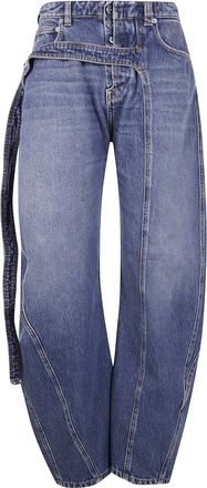 Jean Paul Gaultier Womens Low Waisted With Strap Detail On The Front - Blue Cotton - Size 26 (Waist)