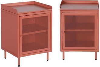 Sweeek Set of 2 industrial terracotta metal bedside tables with 1 mesh door, 40 x 37 x 58,5 cm - Ohio