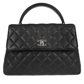 Chanel Vintage Classic Top Handle Flap Quilted Caviar Black Calfskin Handbag (Pre-Owned)