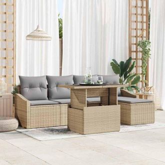vidaXL Conjunto De Sof&aacute; De Jard&iacute;n Con Coj&iacute;n 6 Pcs Beige Y Gris Claro Vidaxl