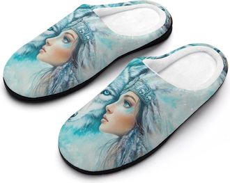 Generic Indian U.S. Wolf And Woman Funny Womens Cotton Slippers Shoes Novelty Soft Non-Slip Sole Home Shoe