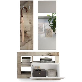 Dmora Mobile da Ingresso Casalino, Specchio Incluso, 4 Paia Made in Italy, 2 Ripiani, 90.5x36x170h cm Marrone Lucido