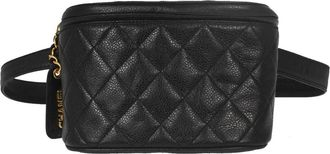 Chanel Vintage Zip Belt Quilted Caviar Black Leather Handbag (Pre-Owned)