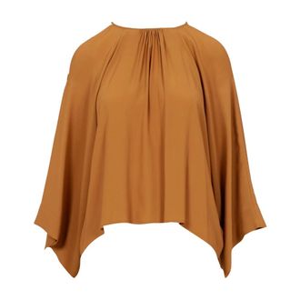 Semicouture Blouses, female, Orange, Size: L Silk Blend Crew Neck Shirt
