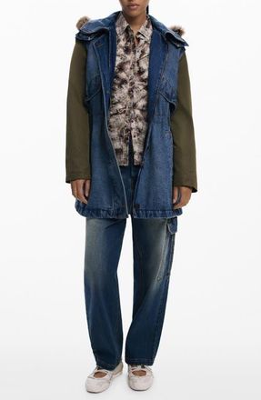 Desigual Denim Parka with Removable Hood & Sleeves in Medium Blue at Nordstrom, Size Large
