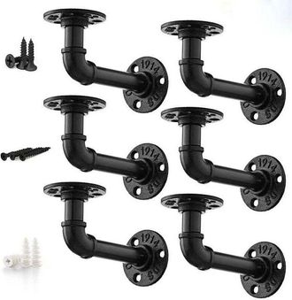 OEM [nunca Usado] Soportes De Estanter&iacute;a De Tuber&iacute;a Industrial, 4 Soportes De Estanter&iacute;a Industriales Vintage Con Bridas De 17, 12 Y 8,5 Cm Para Estanter&iacute;