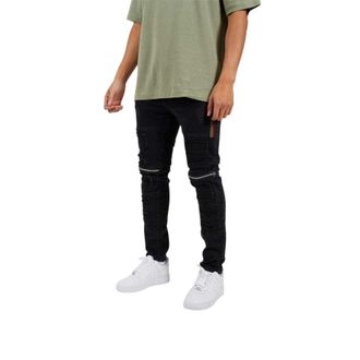 Brave Soul Skinny-jeans voor heren in motorstijl met stiksels (Zwart)