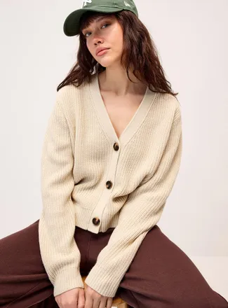 Twik Womens Big button shaker-rib Cardigan Sweater