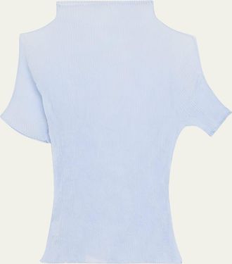 Issey Miyake Short-Sleeve Plisse Chiffon Blouse
