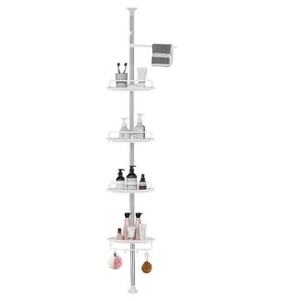 Trade Shop Trade Shop - Telesc&oacute;pico Esquina Ducha Estante Ba&ntilde;o 4 Estantes 1 Toalla Rack 95-305cm Blanco