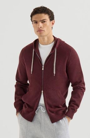 Brunello Cucinelli Cashmere hooded knit sweatshirt with zipper in Burgundy at Nordstrom, Size Xx-Large