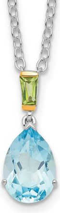 Diamond2Deal Sterling Silver with14K Accent Rhodium-plated Sky Blue Topaz and Peridot Pendant Necklace