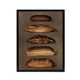 Artery8 Baked Bread Loaves Vintage Black Framed Canvas Wall Art in Brown | Size: W24 x H32
