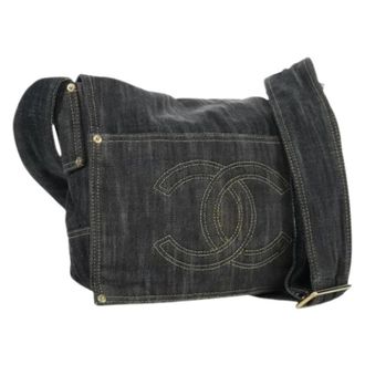 Chanel Pre-owned Vintage Canvas Schoudertas - Dames - Pre-owned - Blauw - Maat: ONE Size